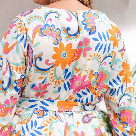 Plus Size Round Neck Lantern Sleeve Dress - Picture 5 of 6